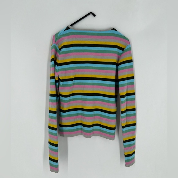 Natasha Zinko Rare Striped Knit Multicolor Button Front Henley Sweater - Picture 7 of 7